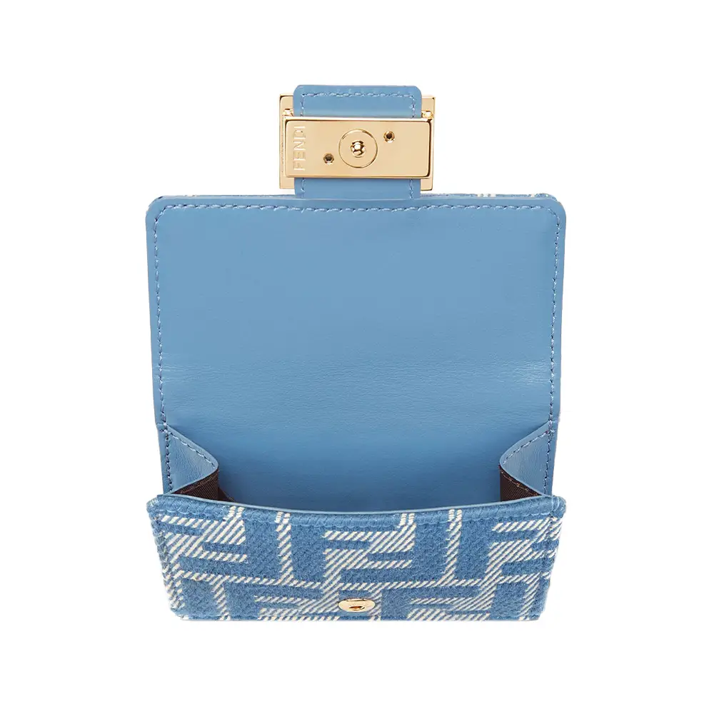 Fendi Baguette FF Jacquard Micro Trifold Wallet Blue Denim