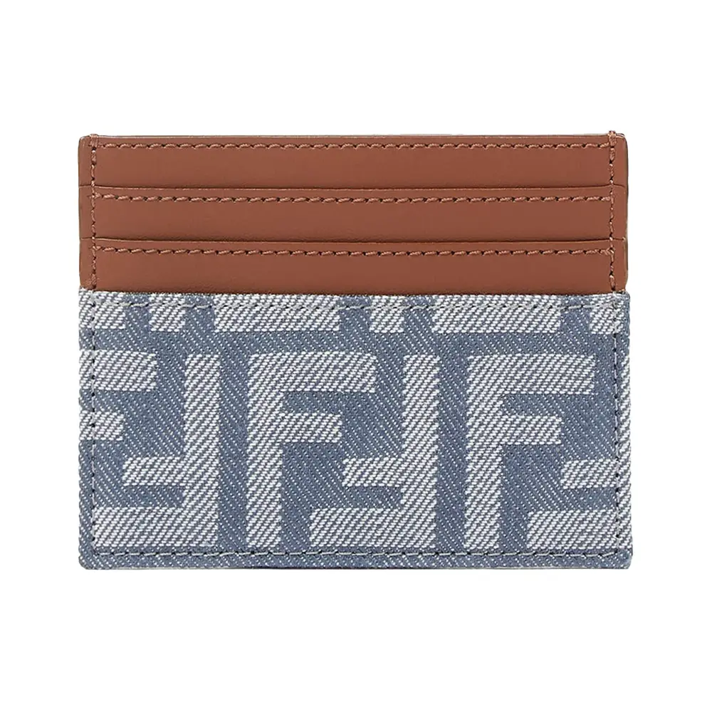 【Fendi】Baguette FF jacquard card holder - Blue Fendi Baguette Card Case Denim-Effect FF Jacquard Flat Blue