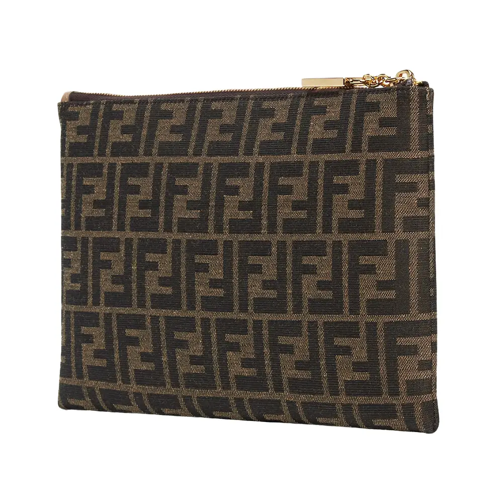 Fendi Flat Medium FF Jacquard Fabric Baguette Pouch Brown