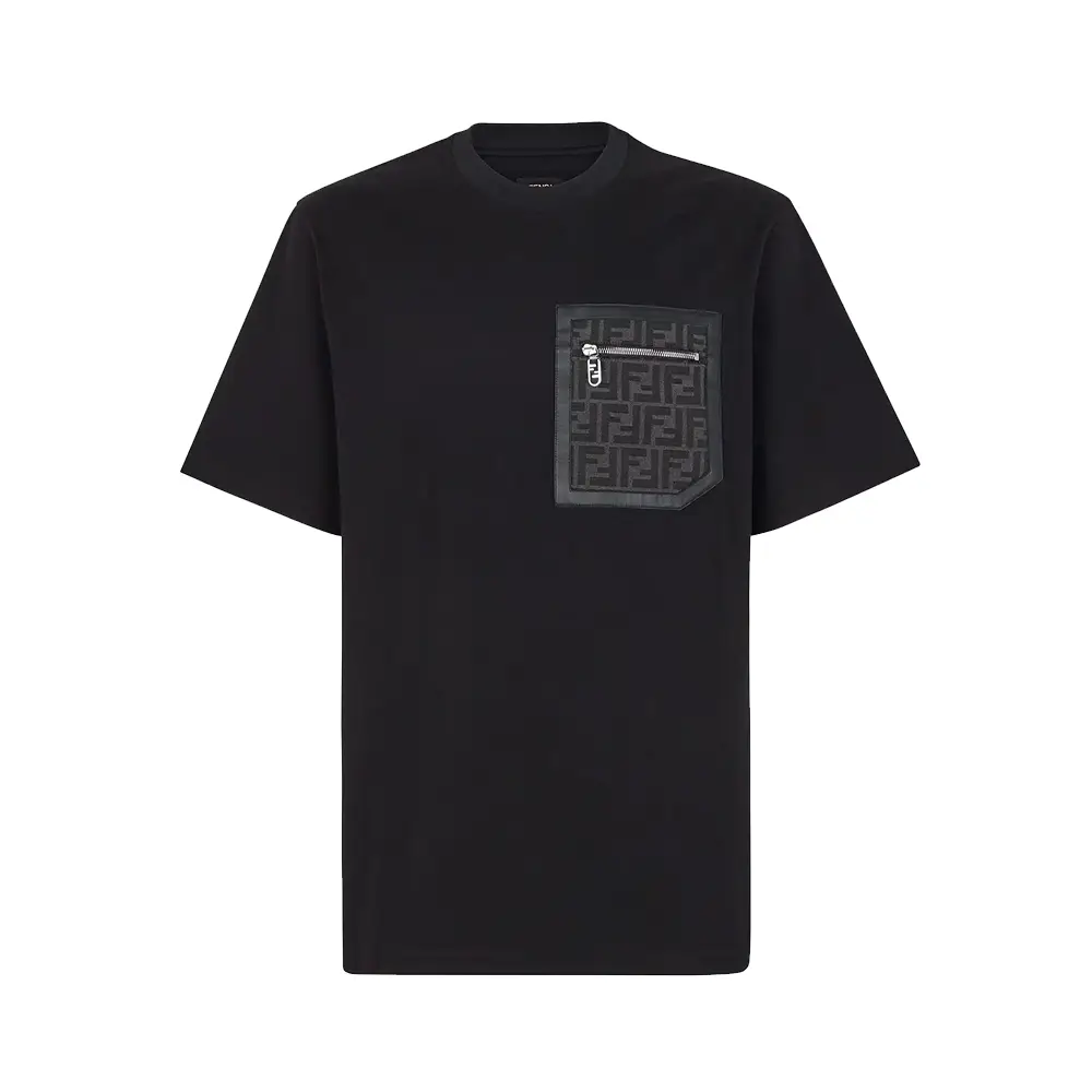 Tシャツ・カットソー FENDI T-shirt with zip Fendi Zipper Pocket FF Fabric T-Shirt Black – voilà.id
