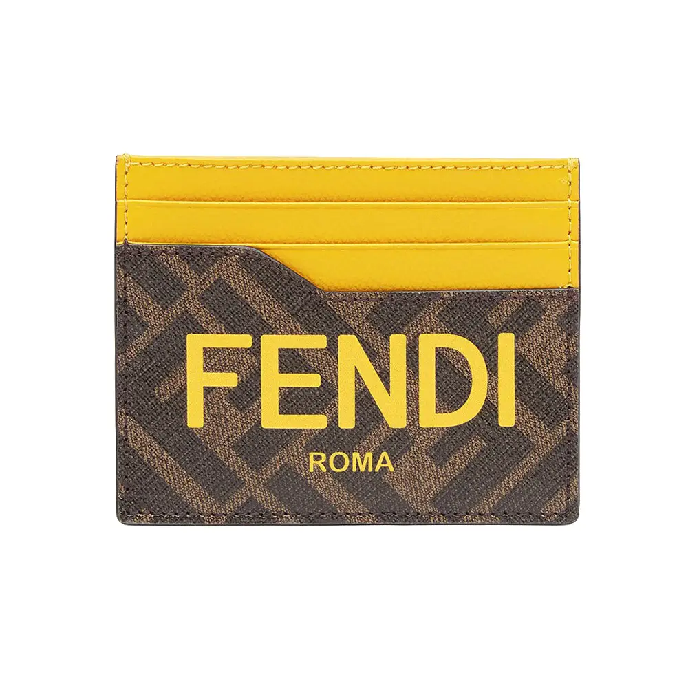 Fendi Logo Print FF Fabric Card Holder Brown Yellow – voilà.id