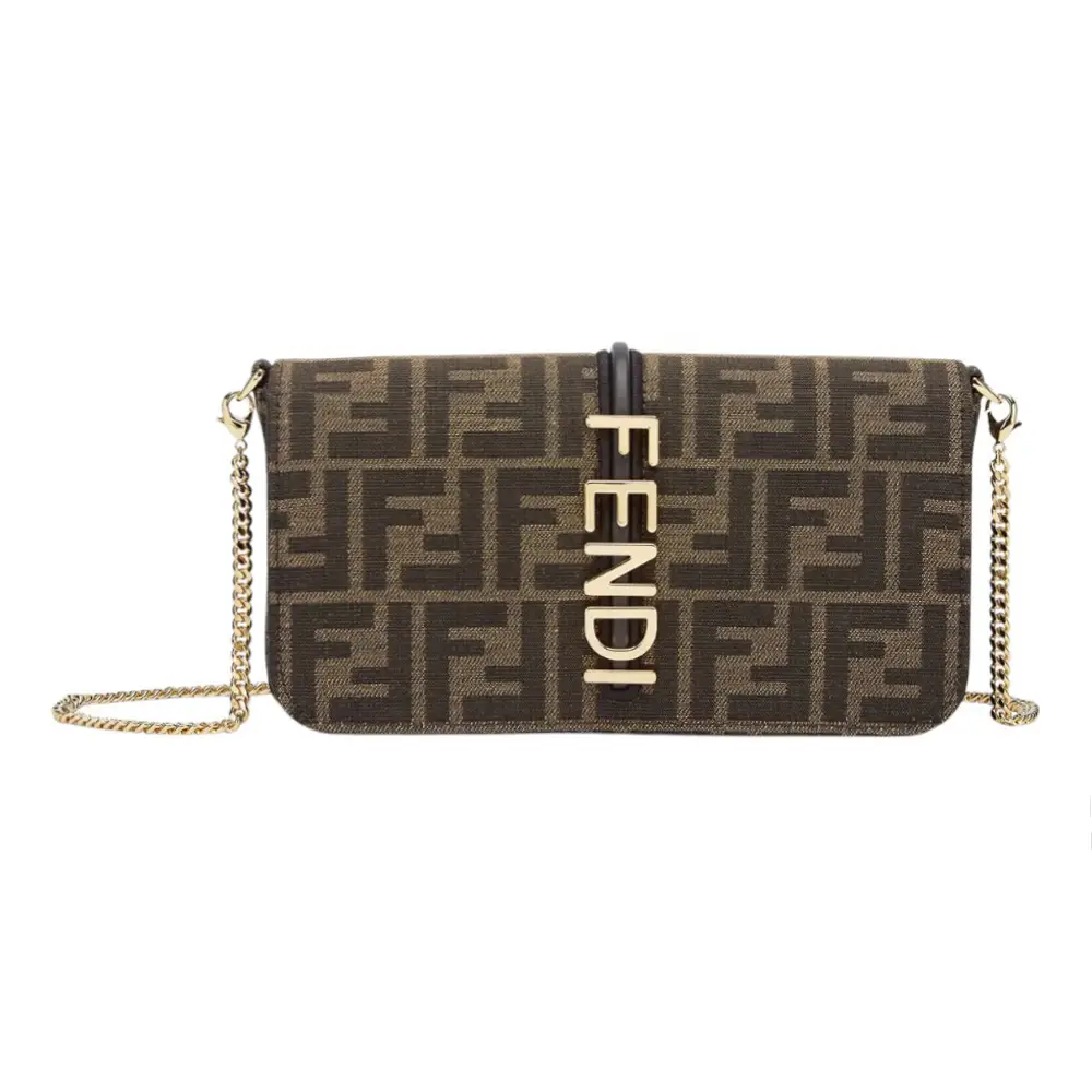 Fendi F'graphy FF Fabric Wallet On Chain Brown – voilà.id