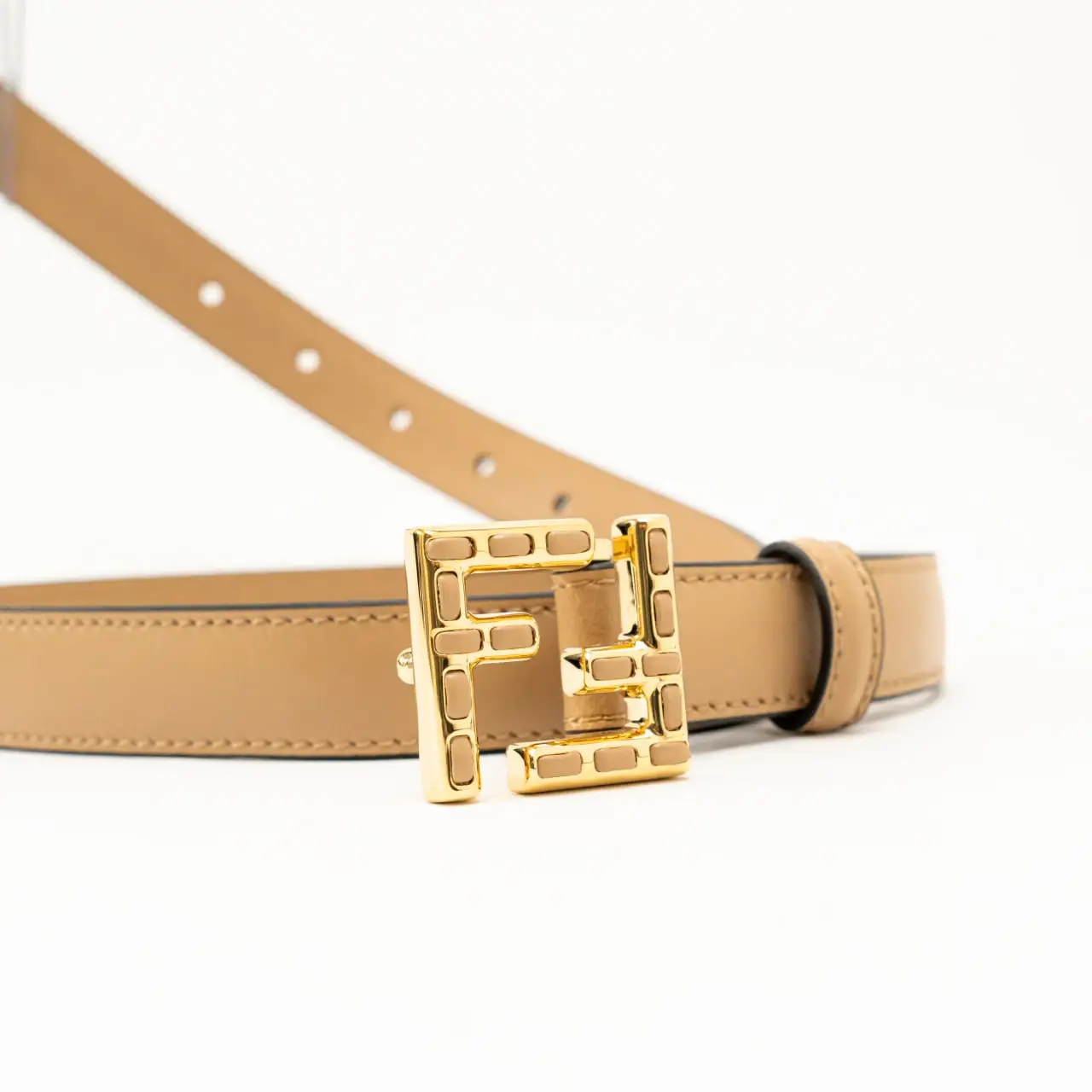 Fendi FF Topstitches Buckle Leather Belt 20mm Brown – voilà.id