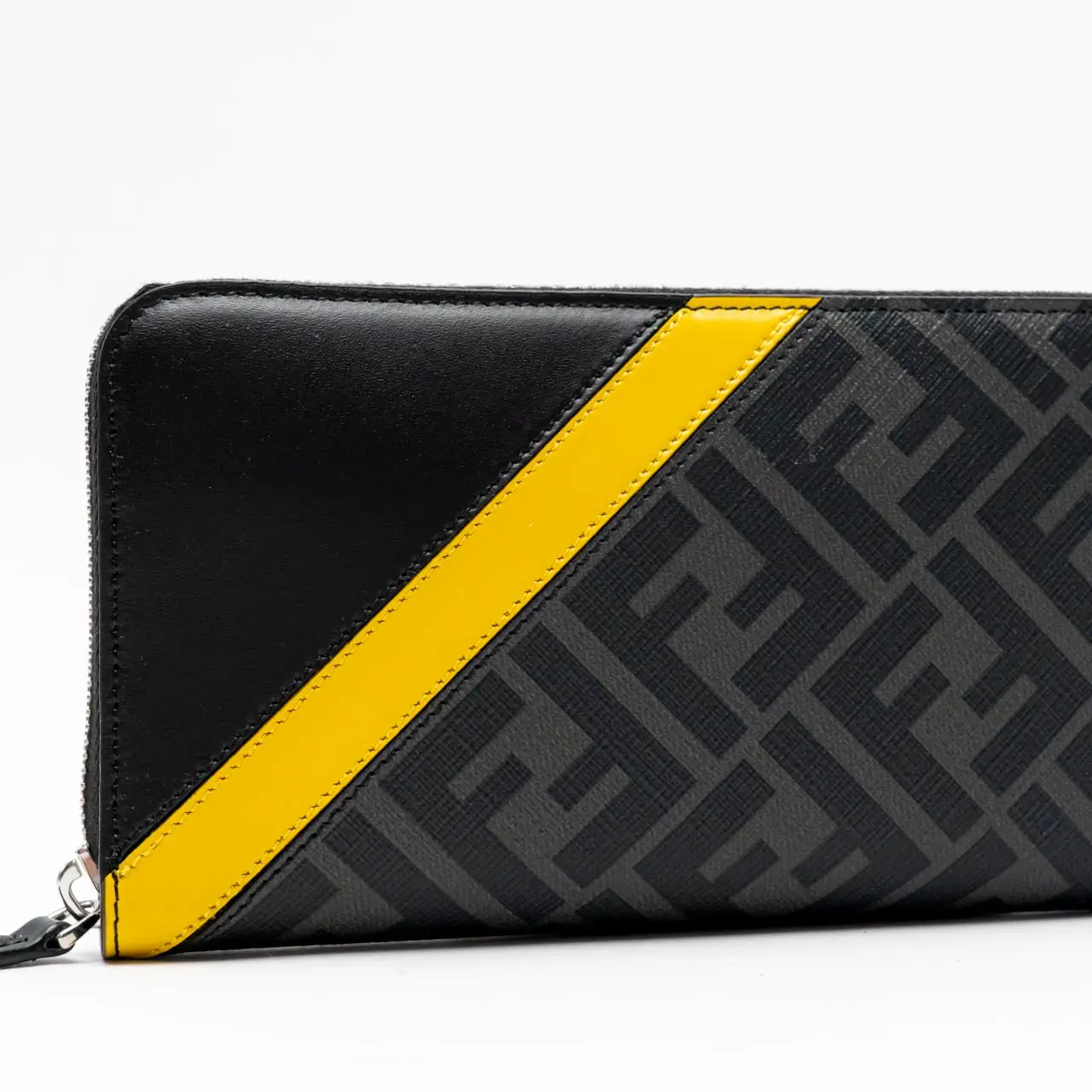 Fendi FF Zip Around Fabric Leather Wallet Gray – voilà.id