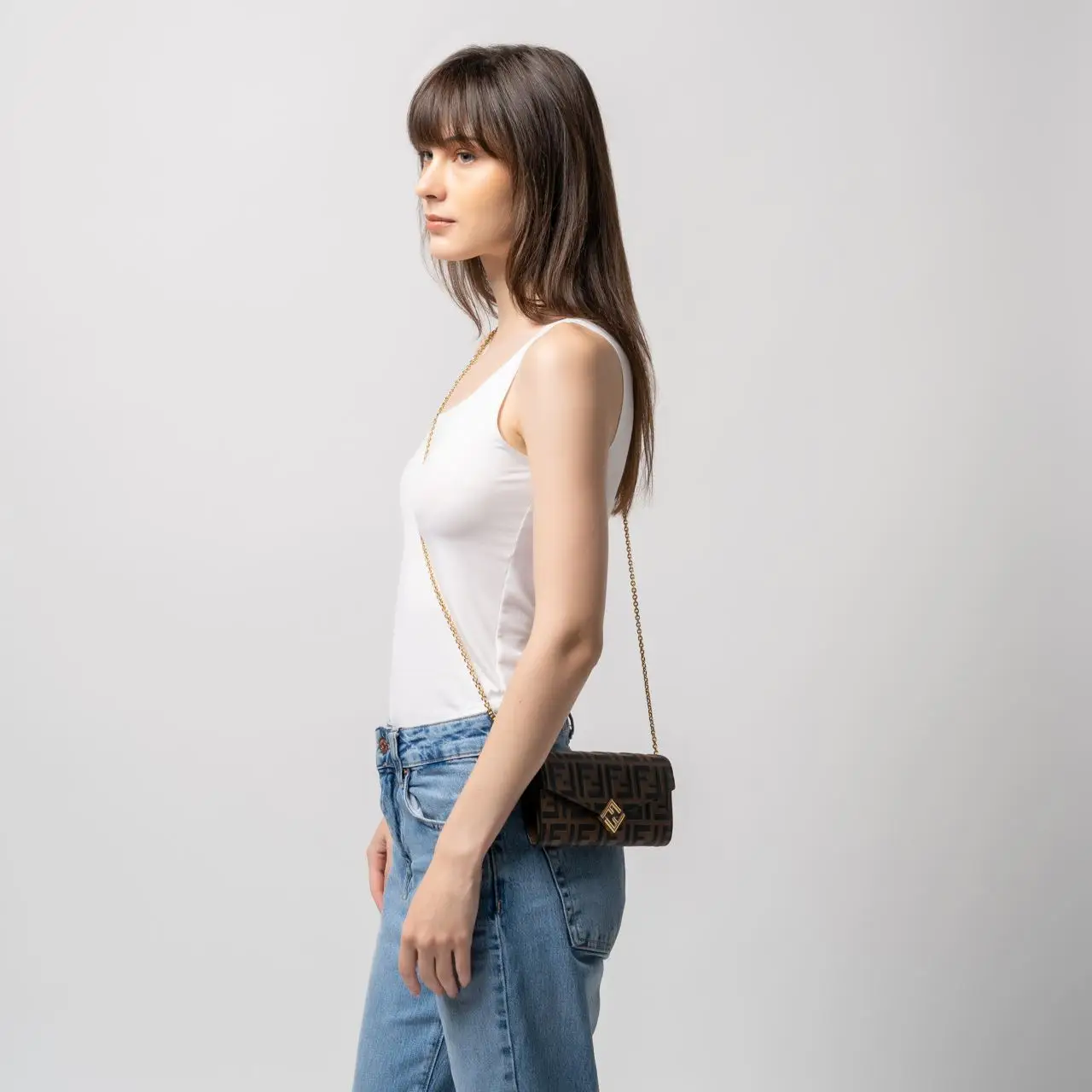 【FENDI】FF Diamonds Continental With Chain FF Diamonds Continental With Chain Leather Brown | Fendi