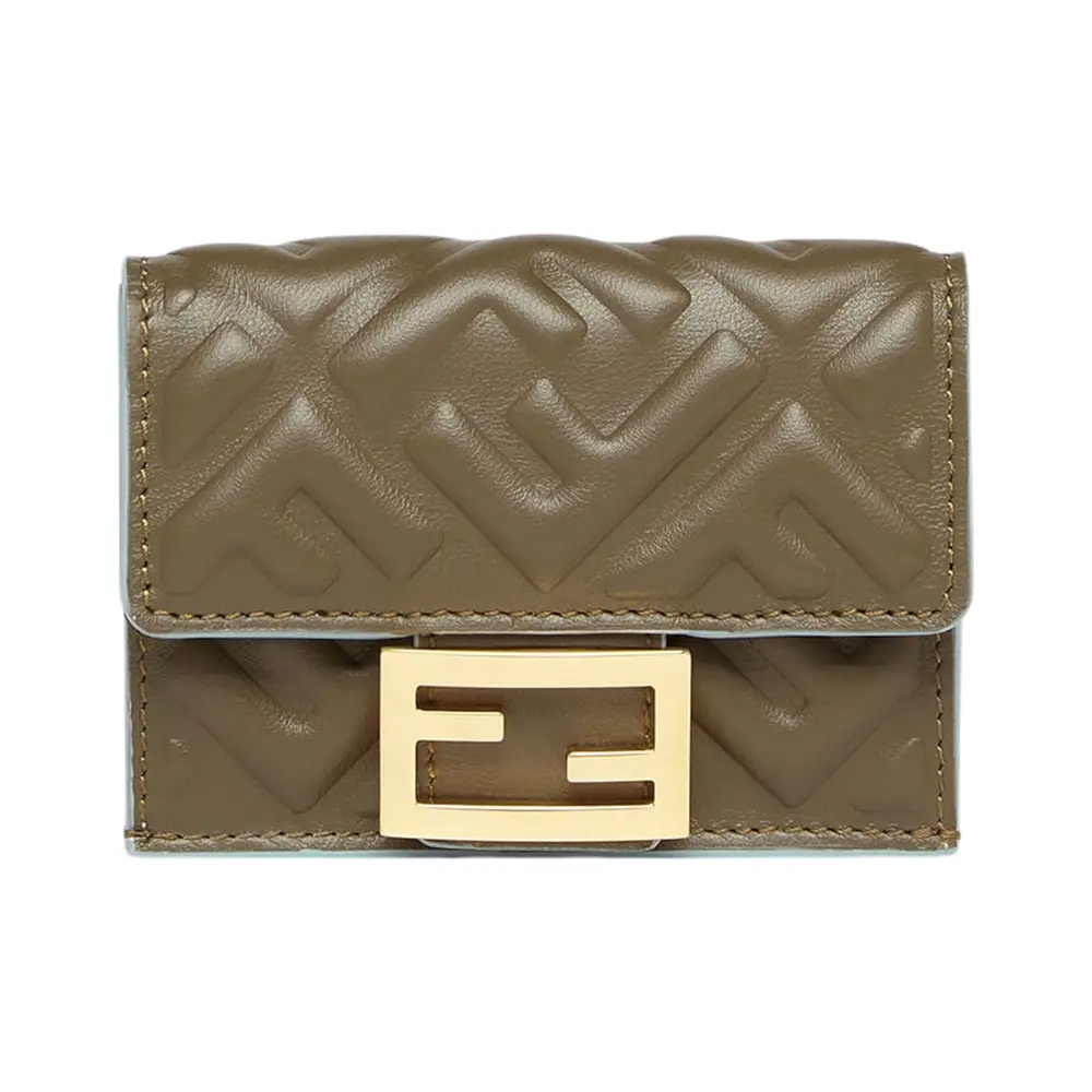 Fendi FF Baguette Micro Nappa Leather Trifold Wallet Green