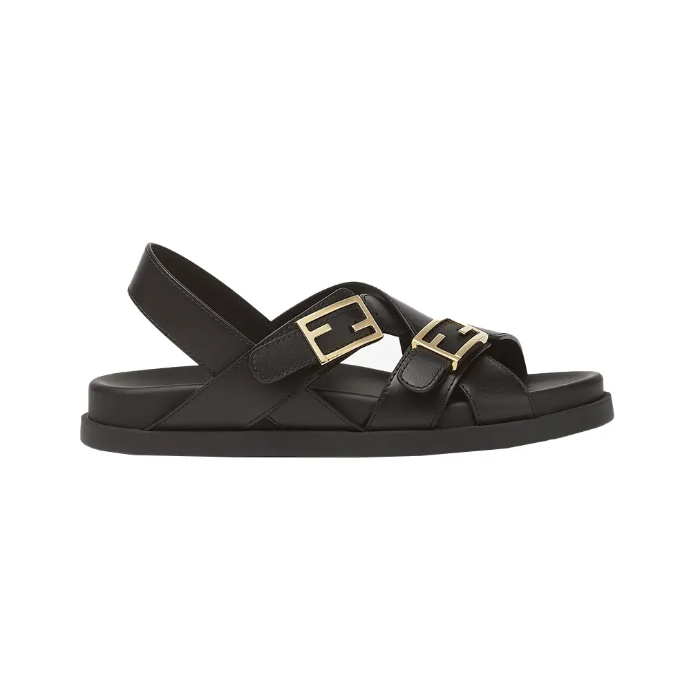 Fendi Feel Triple-Band Flat Cross-Over Slides Black – voilà.id