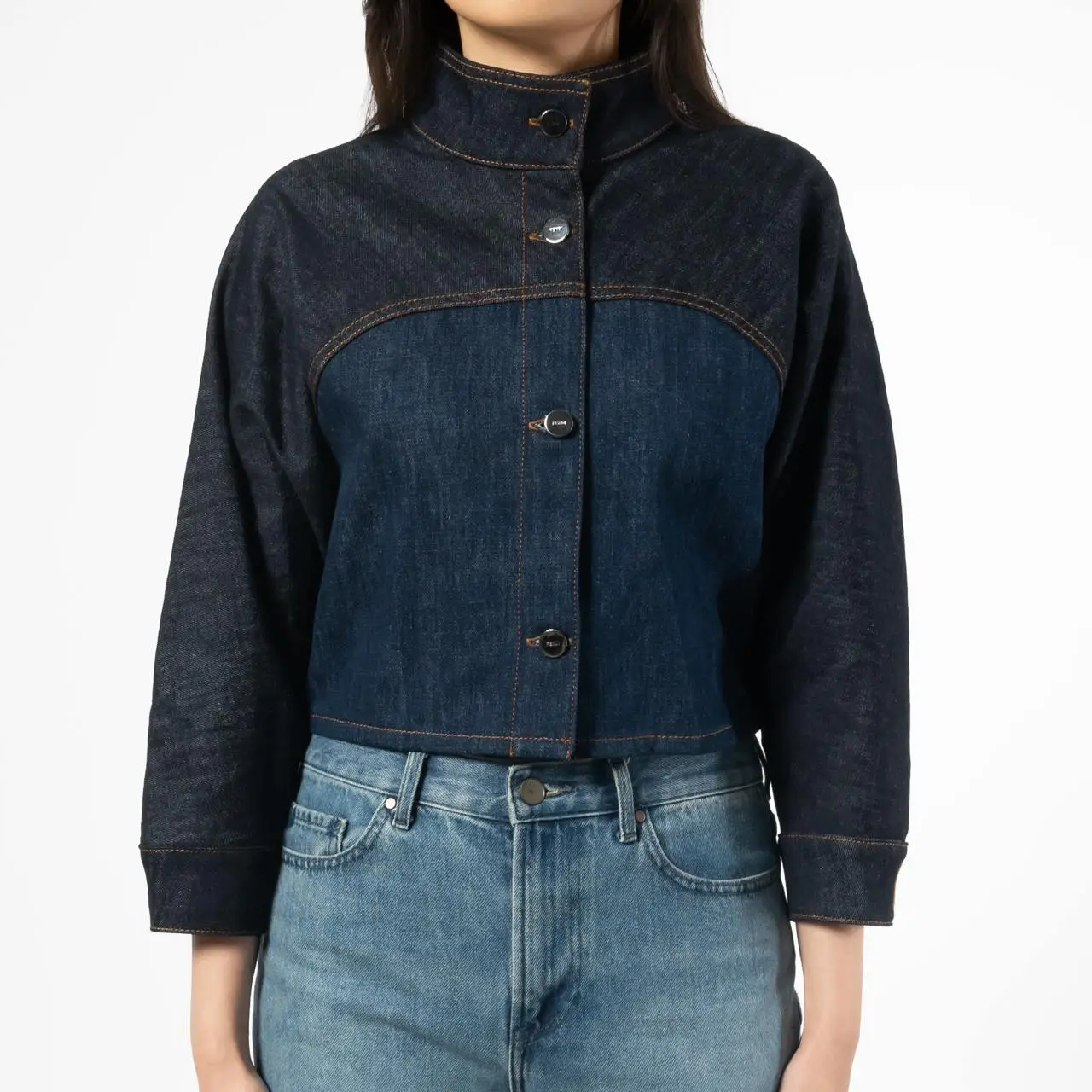 Fendi Two-Tone Denim Cropped Jacket Blue – voilà.id