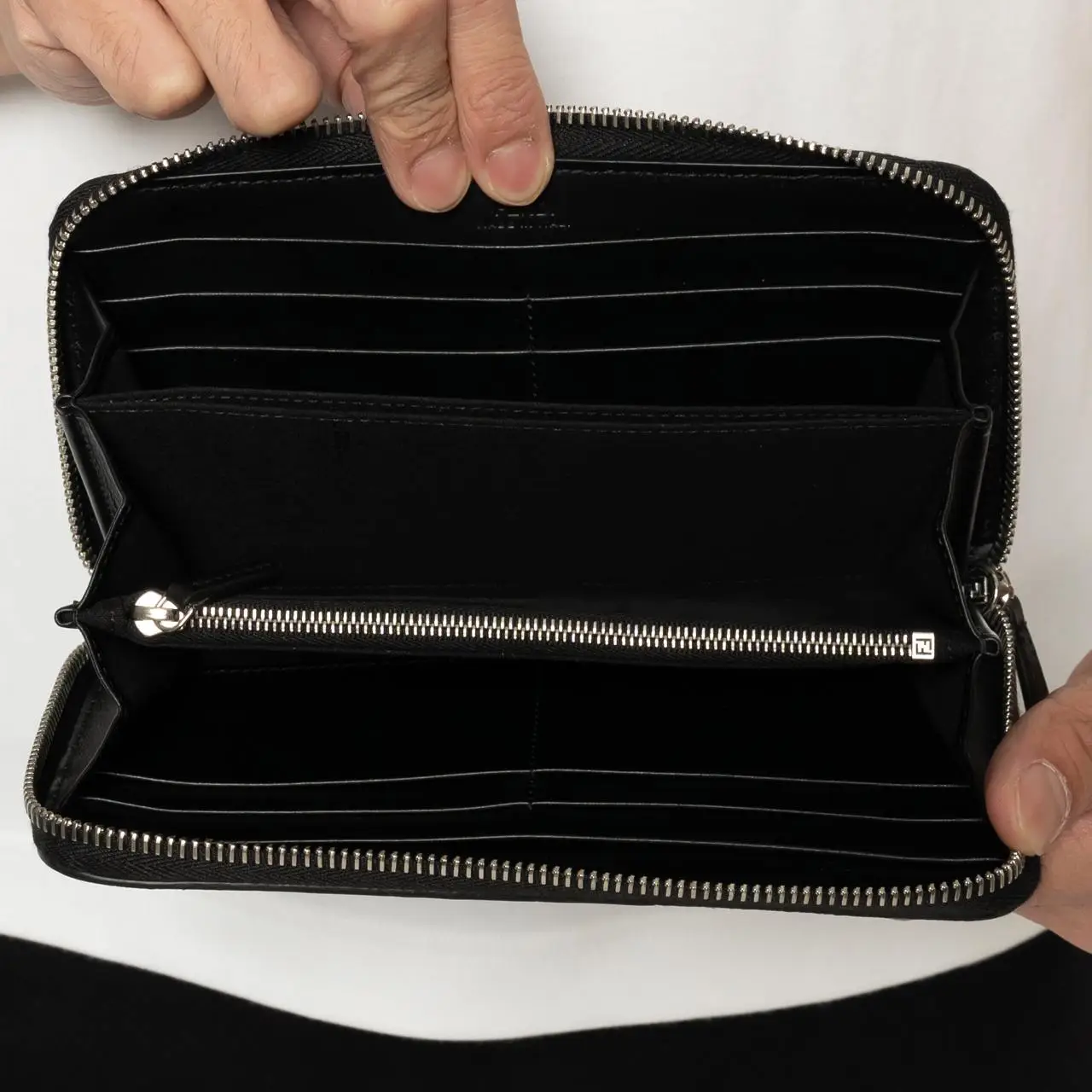 Fendi FF Zip Around Fabric Leather Wallet Gray – voilà.id