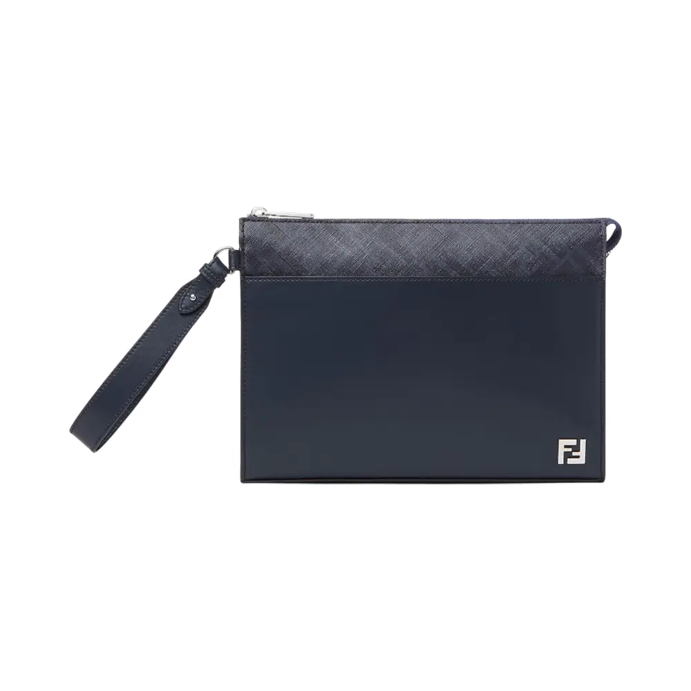 Fendi FF Squared Leather and Canvas Clutch Black – voilà.id