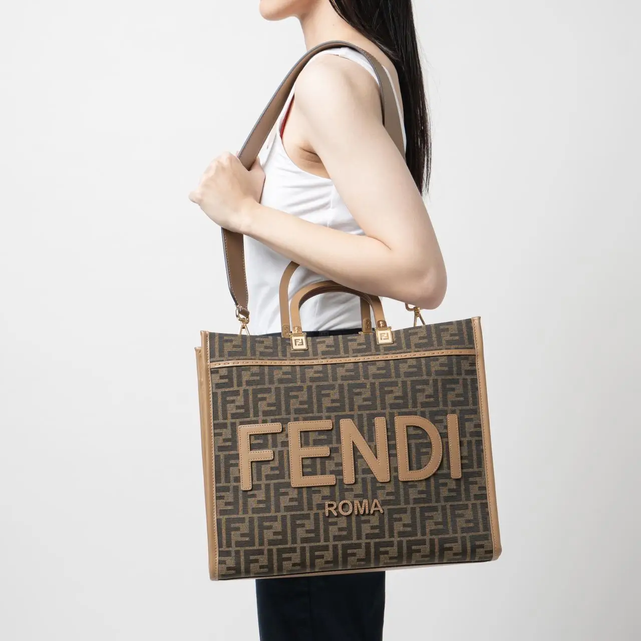 Fendi FF Jacquard Sunshine Medium Tote Bag Brown – voilà.id