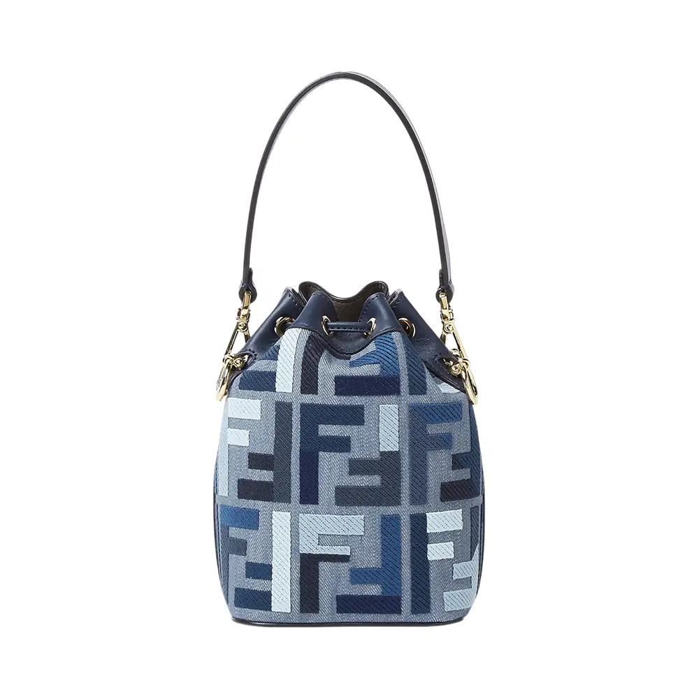 Fendi Mon Tresor FF Embroidery Mini Bucket Canvas Bag Blue Fendi Mon Tresor FF Embroidery Mini Bucket Canvas Bag Blue