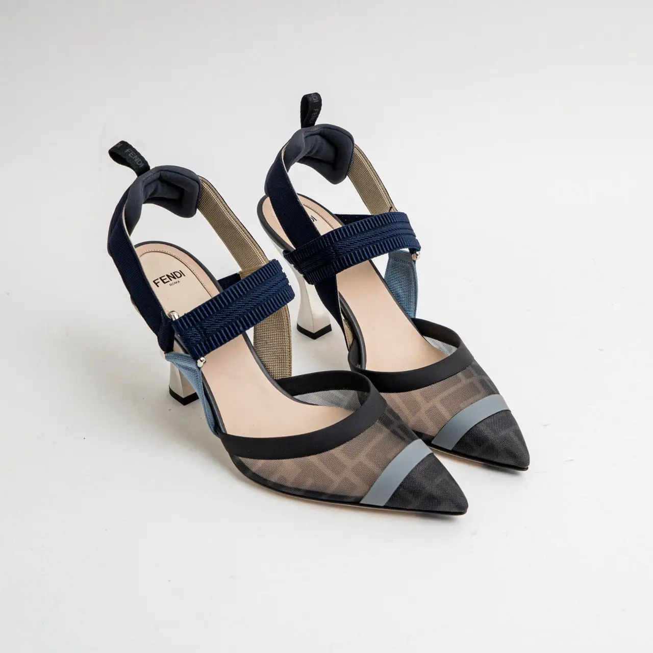 Fendi Colibri 80 Mesh Slingbacks Heels Blue/Black – voilà.id Fendi Colibri 80 Mesh Slingbacks Heels Blue/Black – voilà.id