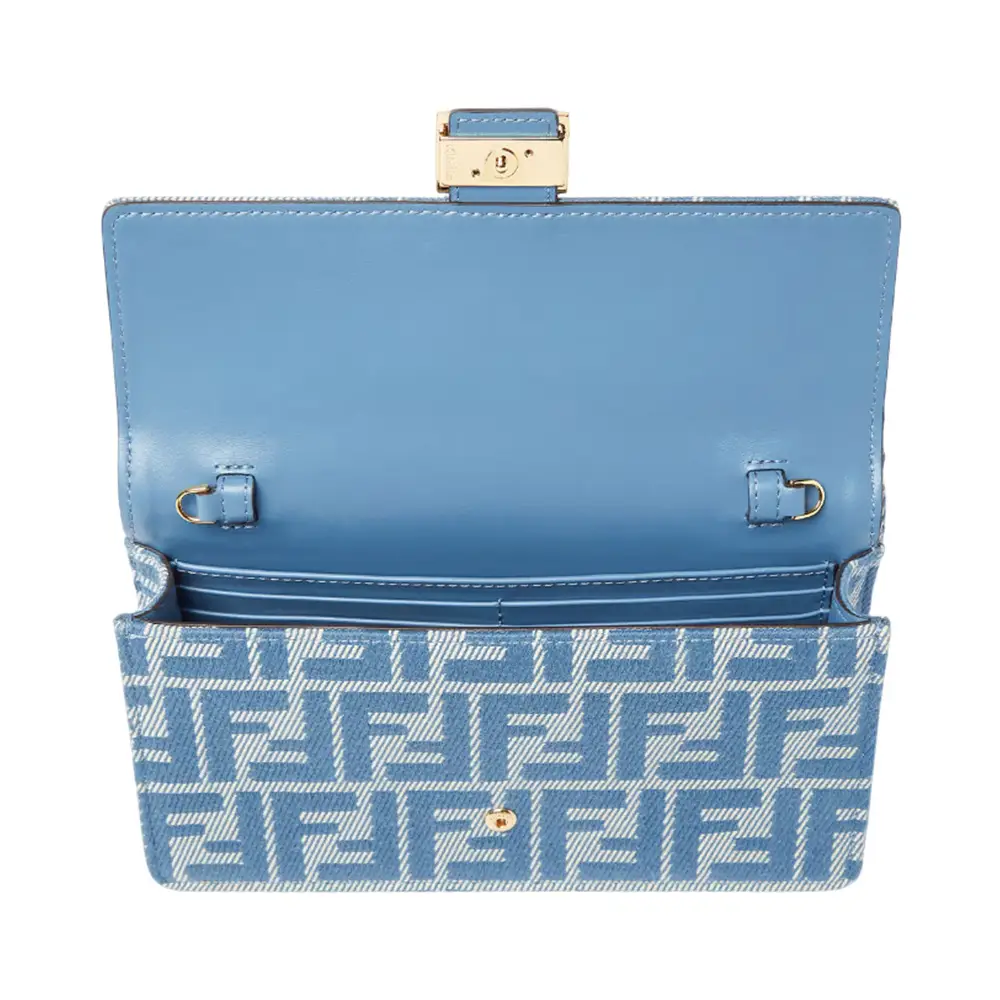 ヘアアクセサリー FENDI Micro Trifold Baguette wallet in jacquard FF denim eff Baguette Micro Trifold Fabric Blue | Fendi