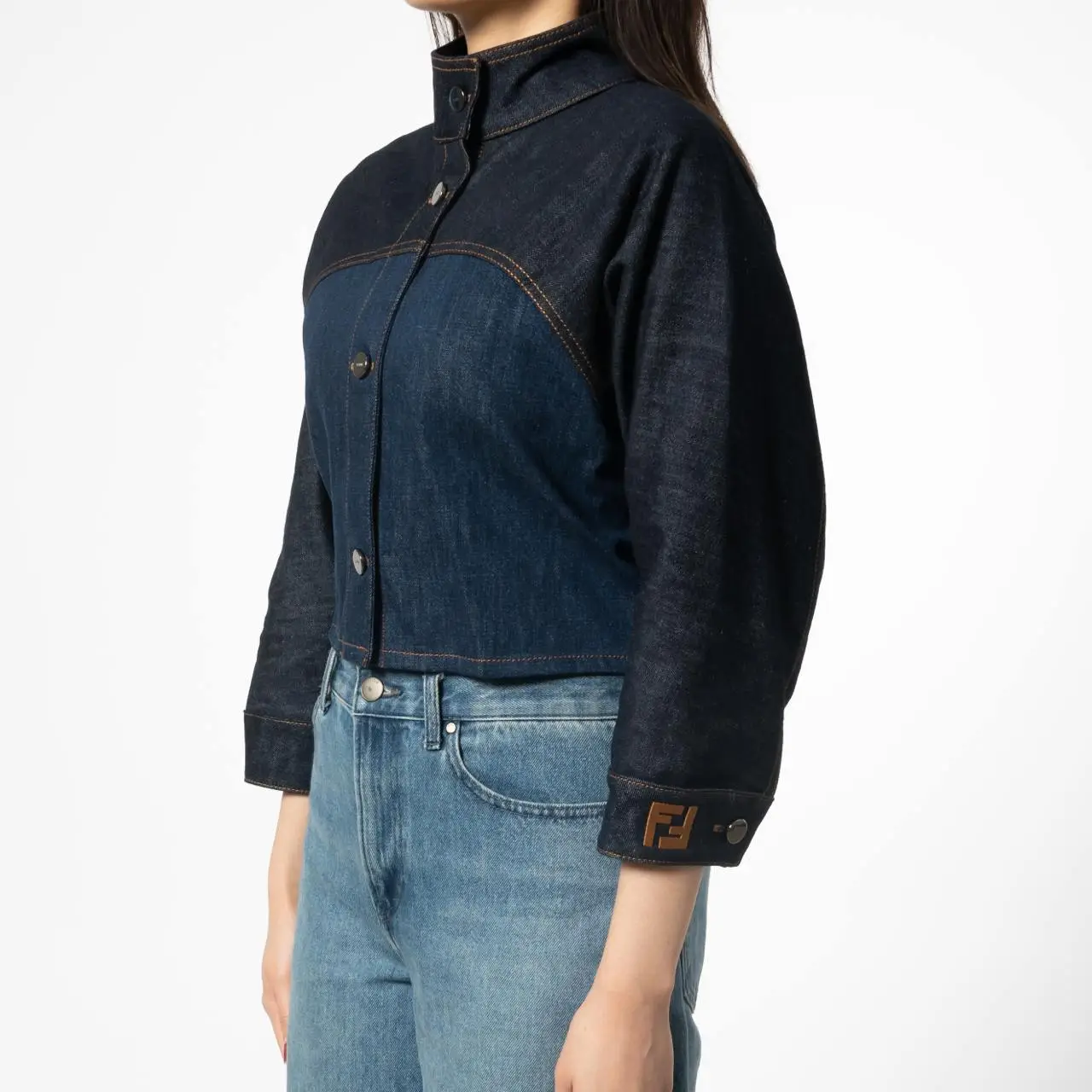 ジャケット FENDI FF blue chambray zip cropped jacket Fendi Women Ff Denim Chambray Cropped Jacket In Blue | ModeSens