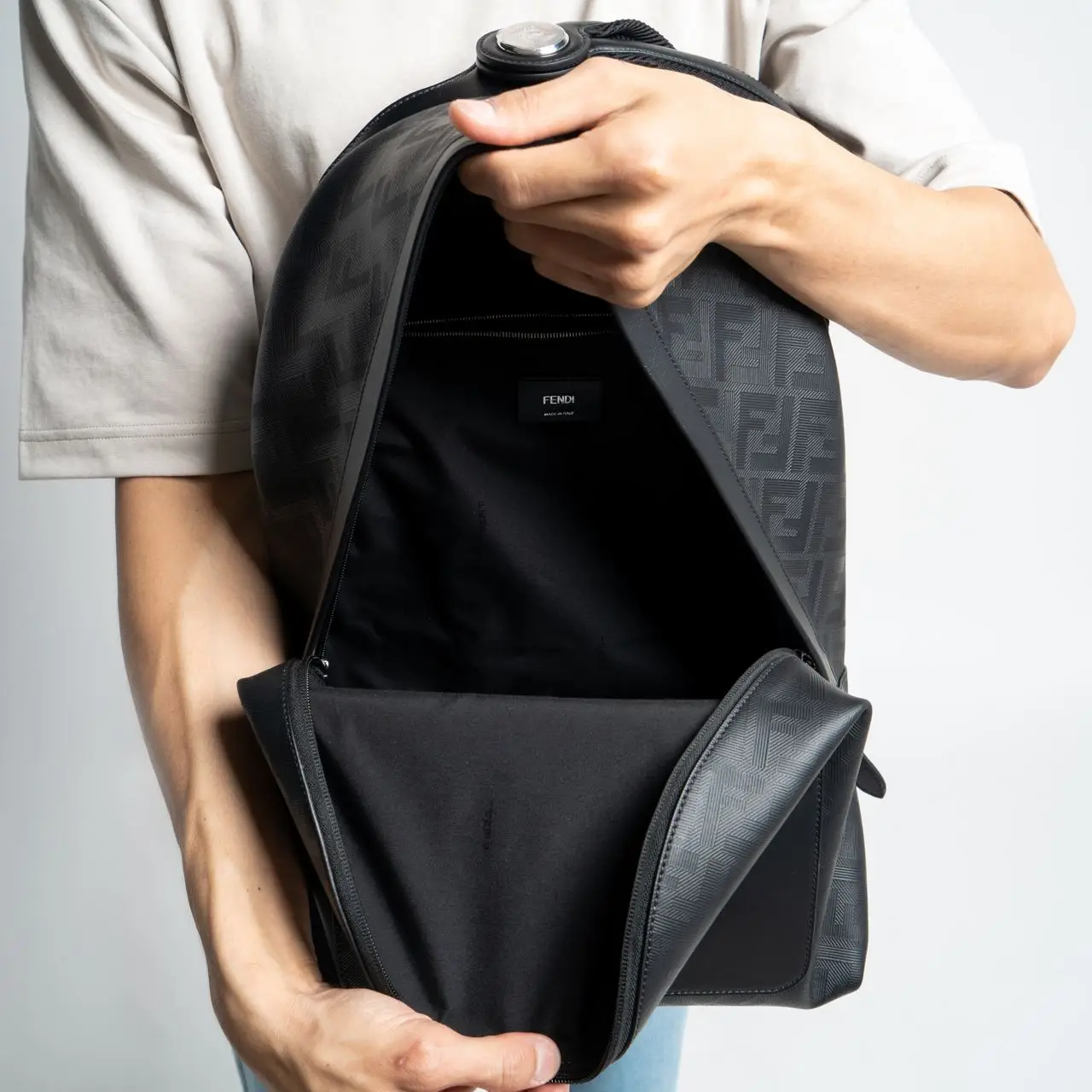 Fendi Chiodo Shadow Diagonal Leather Backpack Black – voilà.id