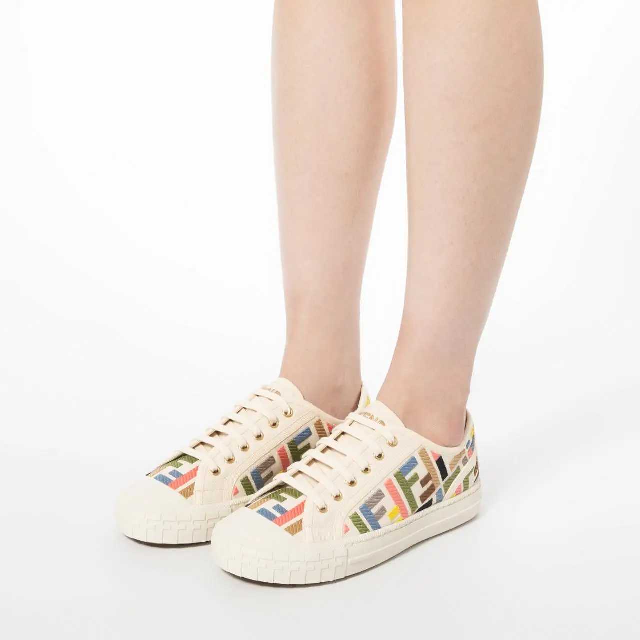 Fendi Domino FF Embroidered Canvas Low Top Sneakers