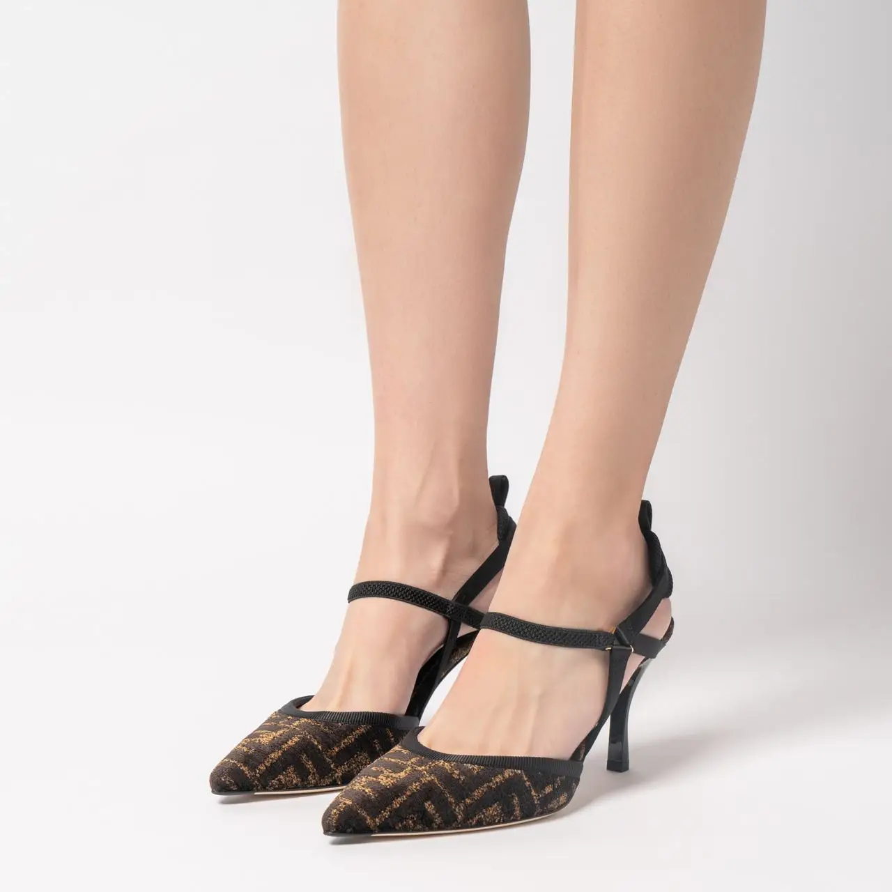 サンダル・ミュール FENDI Colibri Lite FF` Slingbacks Fendi Colibri 85 Lite FF Chenille Slingback Heels Black