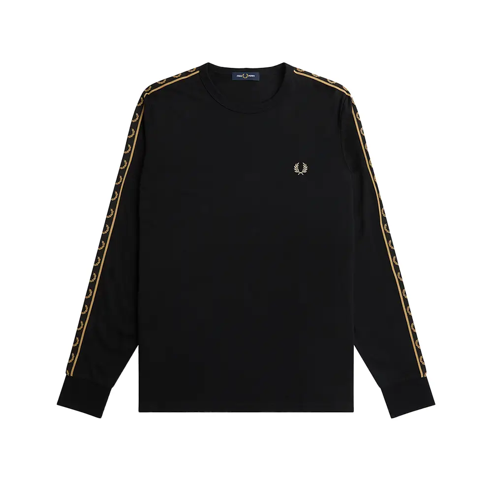 Fred Perry Taped Long Sleeve Black/Warm Stone – voilà.id