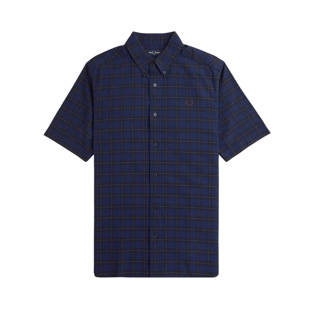 Fred Perry Tartan Oxford Logo Short Sleeves Shirt Navy
