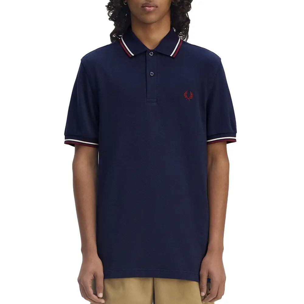 Fred Perry Twin Tipped Polo Shirt Tennis Blue/Ecru/Oxblood