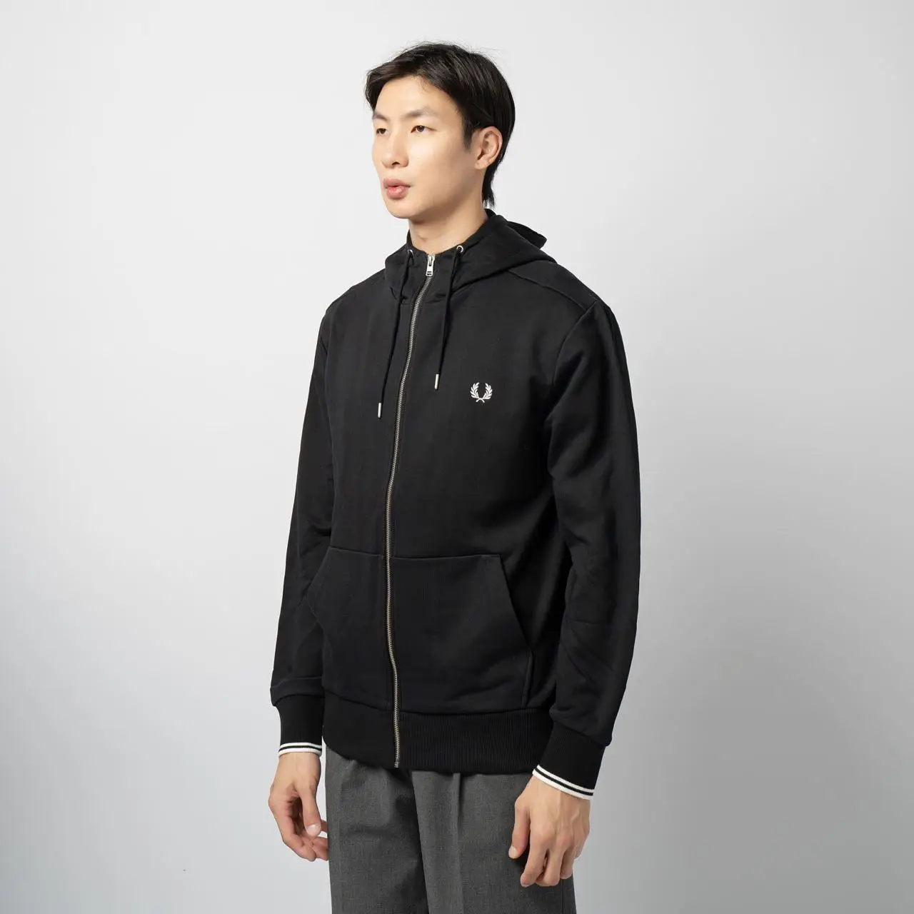 Fred Perry Hooded Zip Through Jacket Black – voilà.id