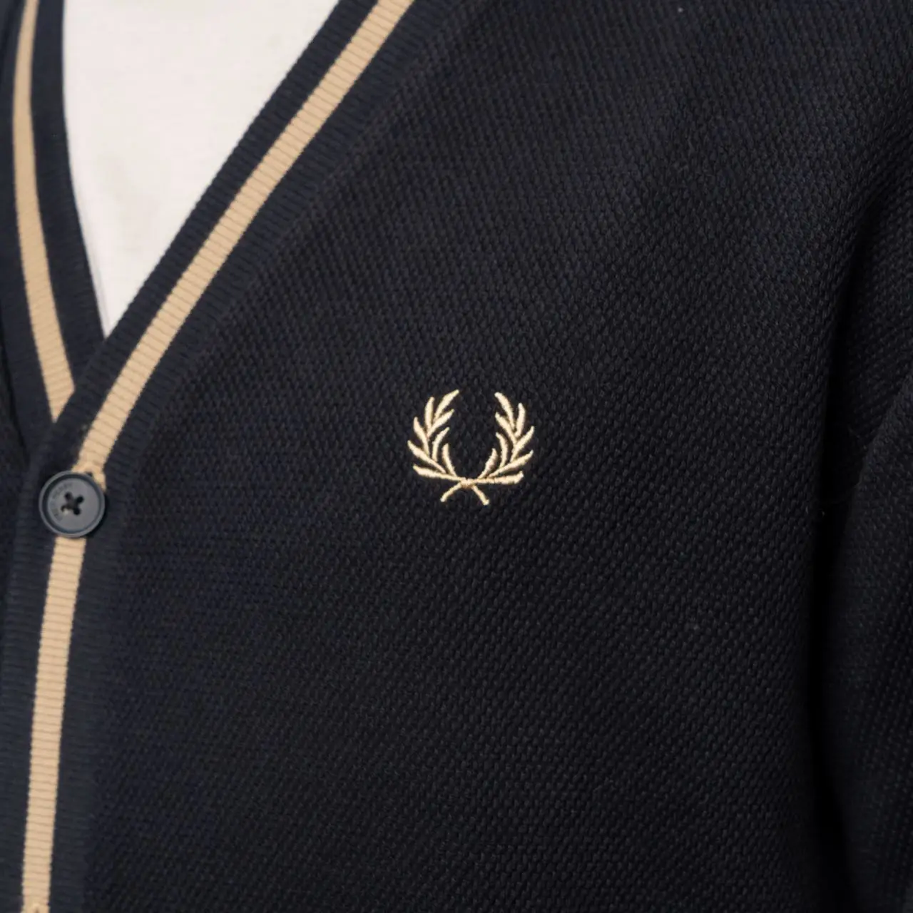 Fred Perry Tipped Pique Texture Cardigan Black/Warm Stone