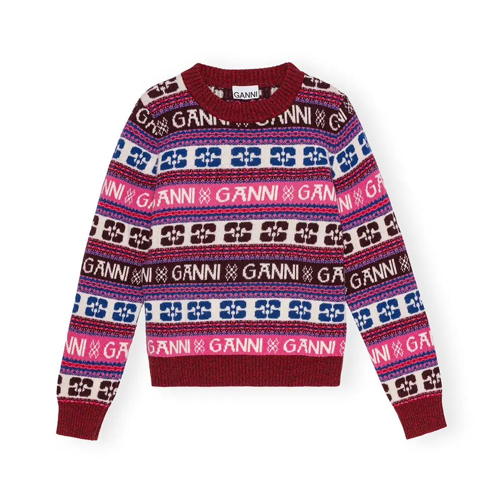 Ganni Logo Wool Mix O-Neck Pullover Pink – voilà.id