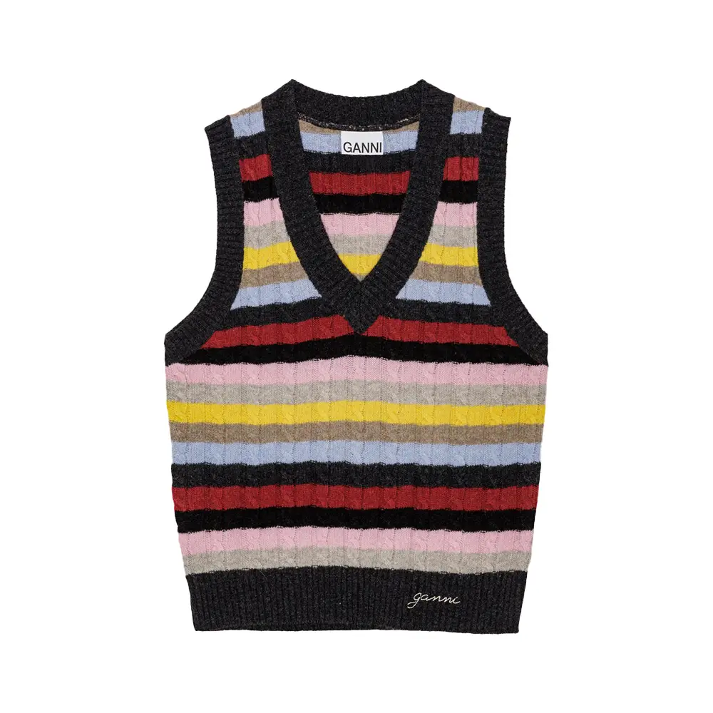 Ganni Blue Logo Wool Mix Vest Sky Captain – voilà.id