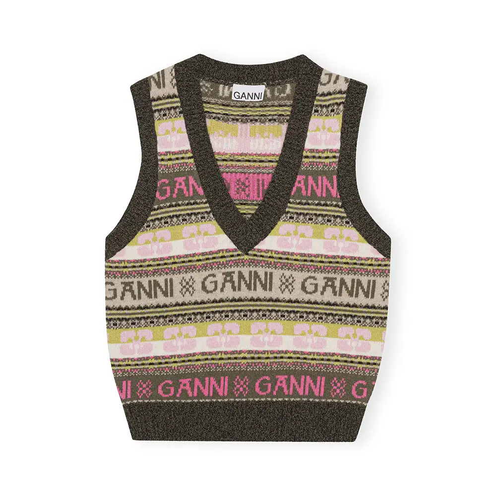 ガニー ベスト ピンクGANNI GRAPHIC WOOL MIX VEST ガニー ベスト ピンクGANNI GRAPHIC WOOL MIX VEST ガニー
