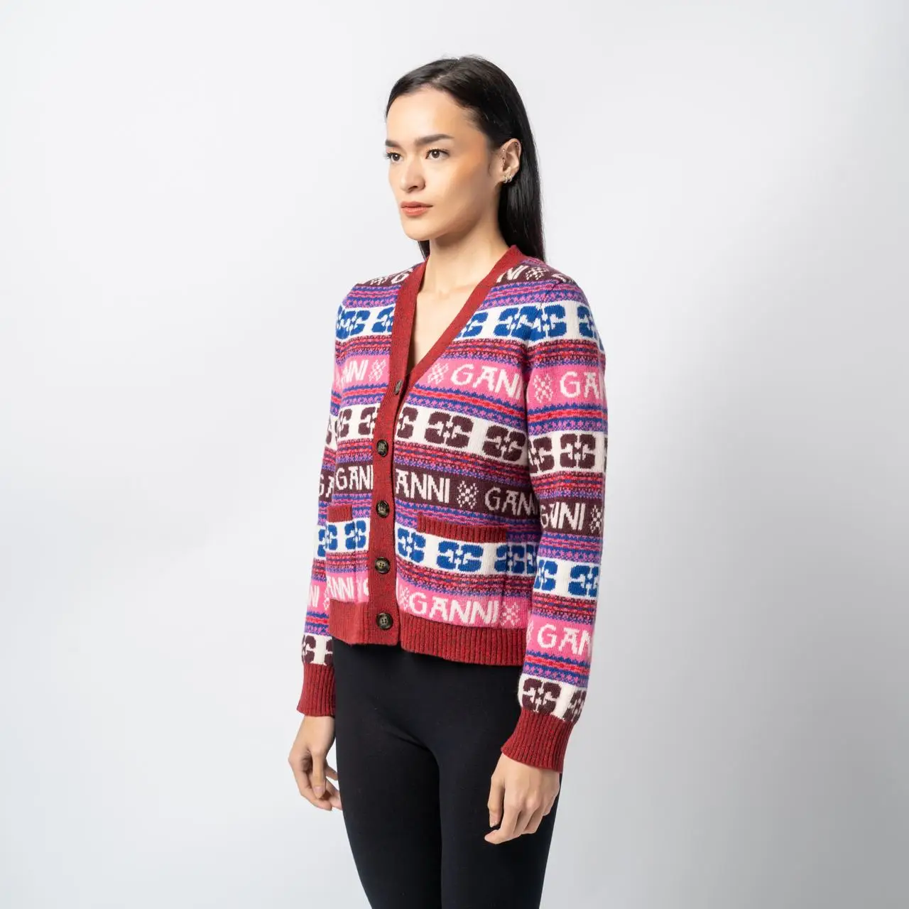 Ganni Logo Wool Mix Cardigan Pink – voilà.id