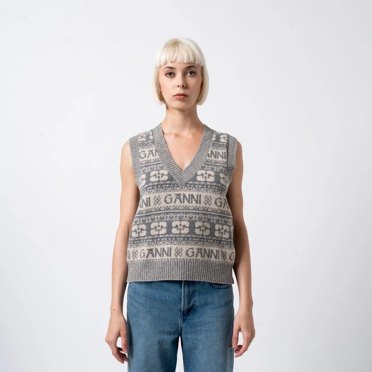 Ganni Grey Logo Mix Vest Wool Frost Grey – voilà.id