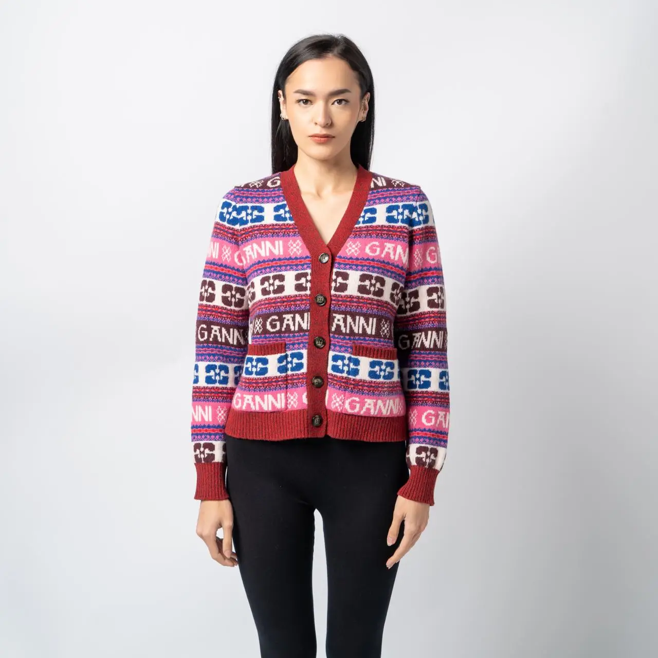 Ganni Logo Wool Mix Cardigan Pink – voilà.id