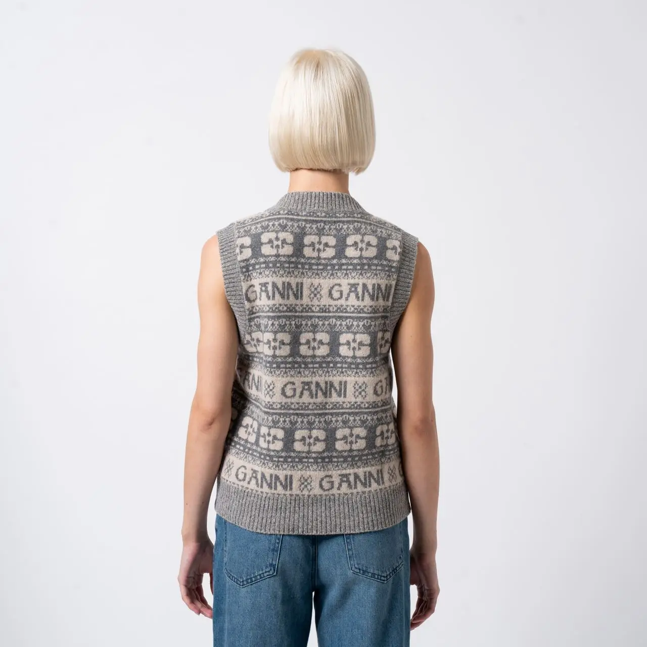 Ganni Grey Logo Mix Vest Wool Frost Grey – voilà.id