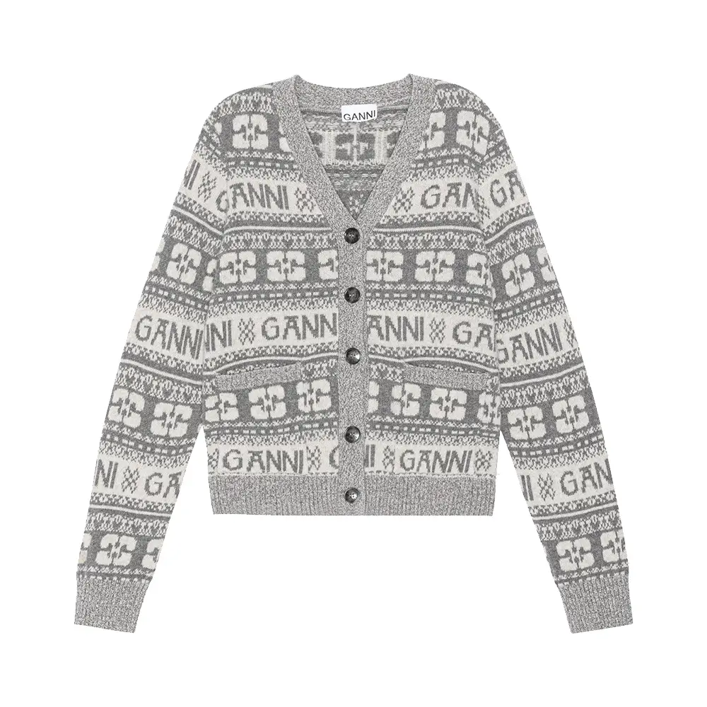 Ganni Logo Wool Mix Cardigan Yellow | BSTN Store
