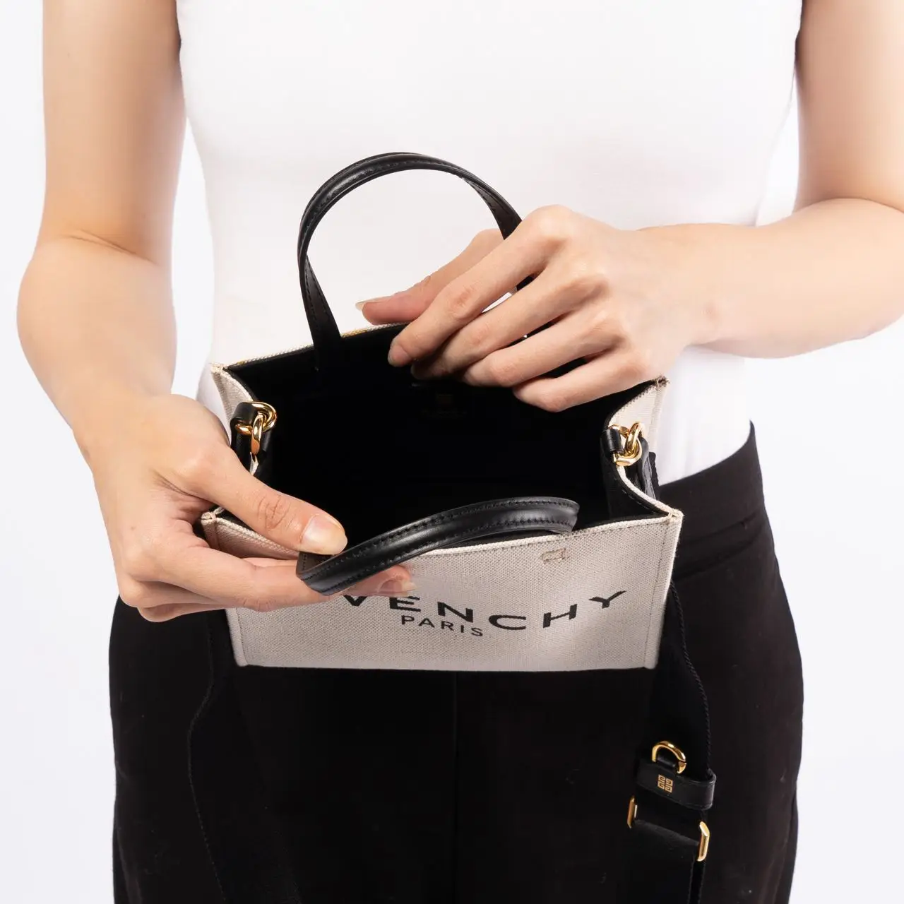 Givenchy Mini G Tote Shopping Bag Canvas Leather Beige