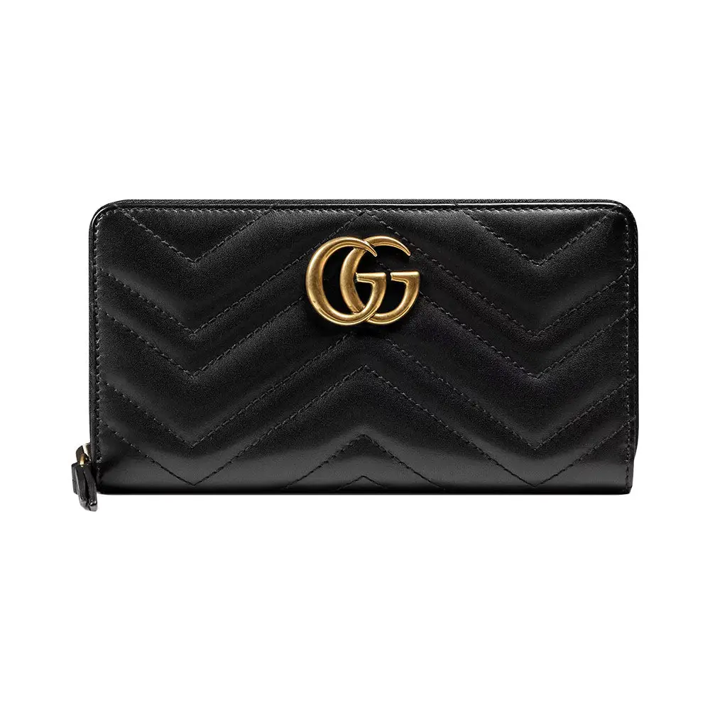 Gucci Double G Zip Around Wallet With Bamboo Leather Black
