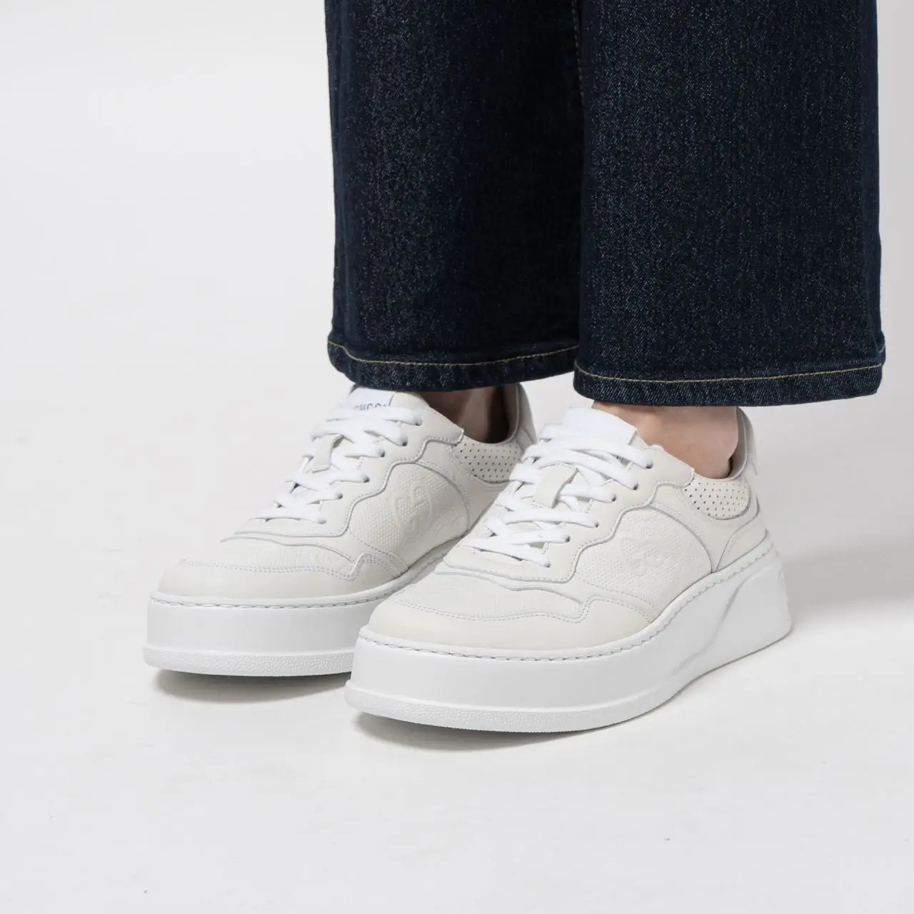 Gucci GG Embossed Leather Chunky Sneakers White Women – voilà.id