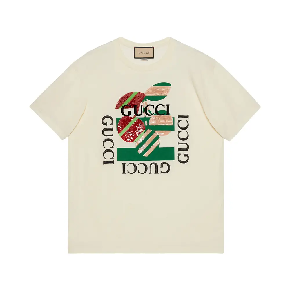 Gucci Bold Cherry Printed Cotton Jersey T-Shirt Off-white
