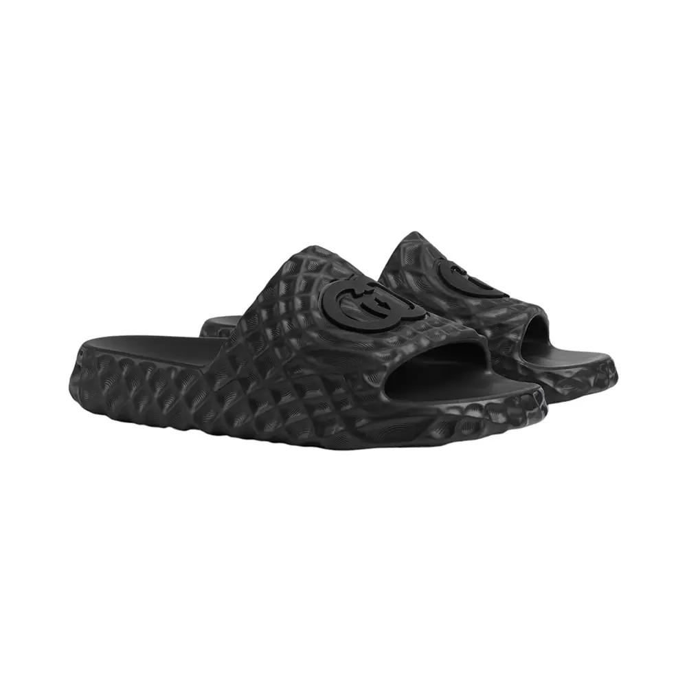 Gucci Interlocking G Textured Rubber Sandals Slide Black – voilà.id