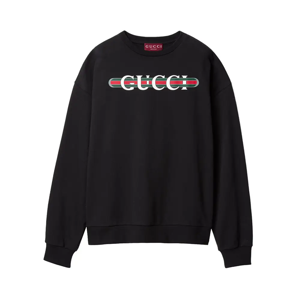 Gucci Web Print Crewneck Jersey Sweatshirt Black – voilà.id
