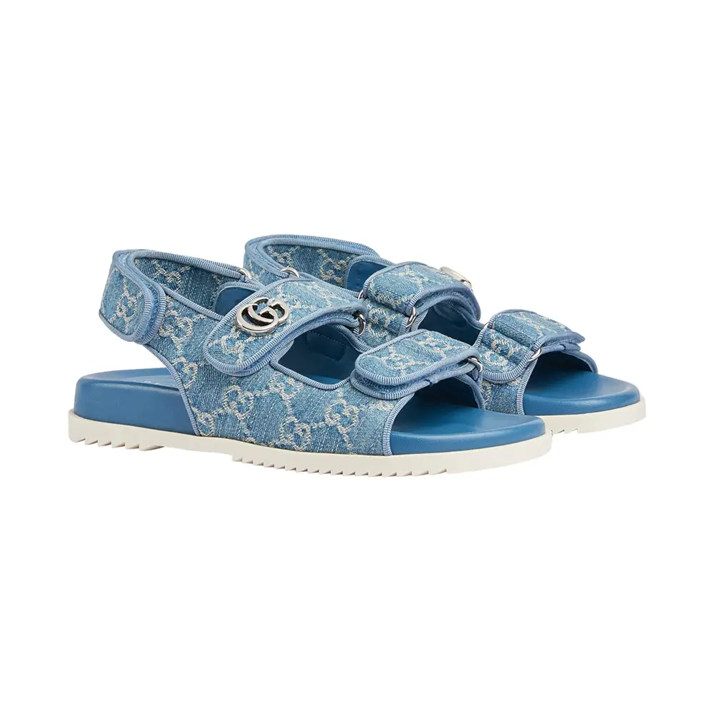 Gucci Double G Tweed Denim Sandal Light Blue Ivory Women – voilà.id