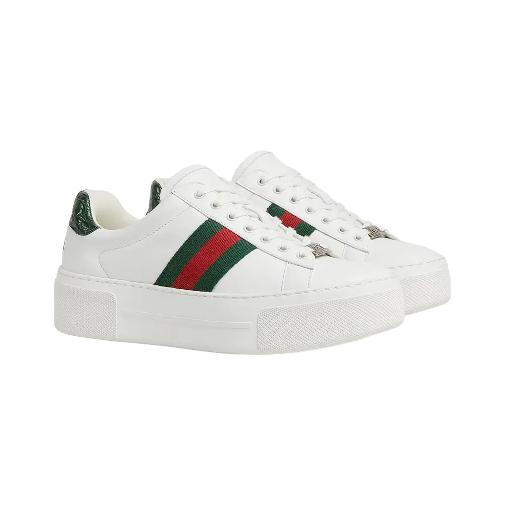 Leather sneaker with web deals