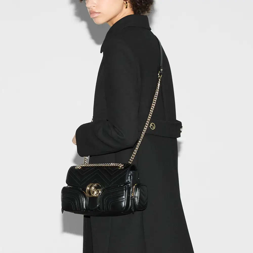 Gucci GG Marmont 2.0 Small Flap Bag with Multi Pocket Black