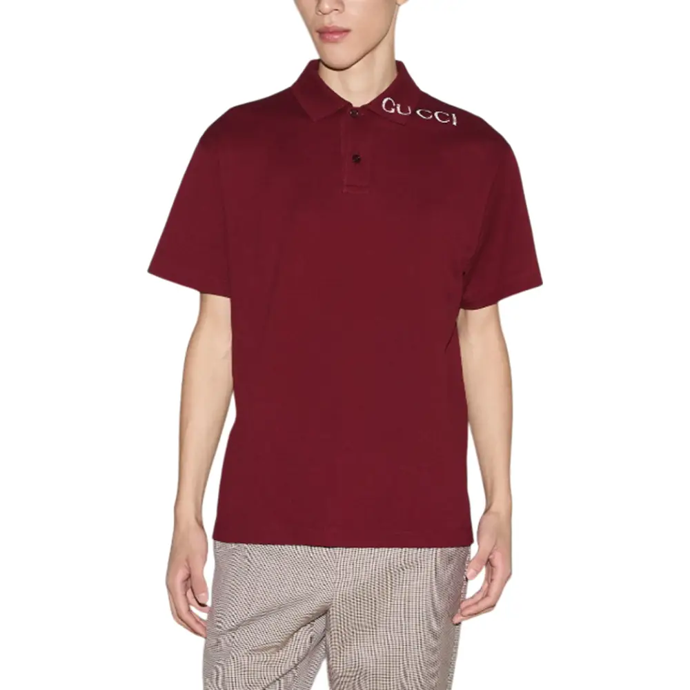 Gucci Stretch Shoulder Logo Polo Shirt Rosso Ancora Red