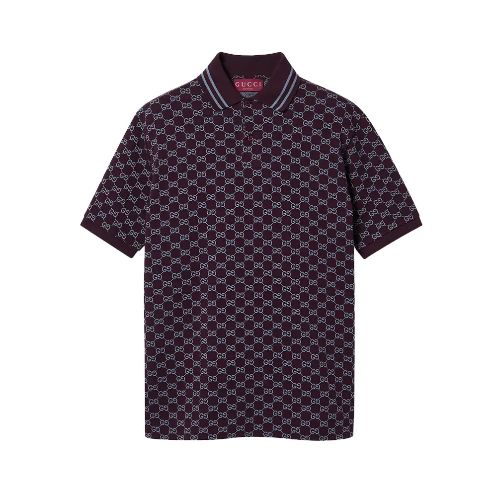 Gucci GG Jacquard Embroidery Polo Shirt Bordeaux Light Blue