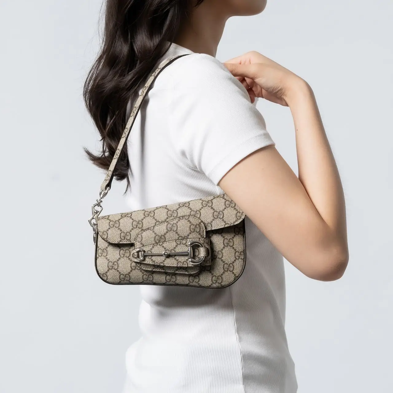 Gucci Horsebit 1955 Mini Asymmetrical Shoulder Bag Beige