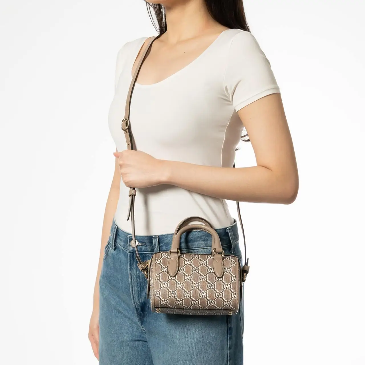 Gucci Supermini Bowling Bag with GG Shadow Taupe Multicolor – voilà.id