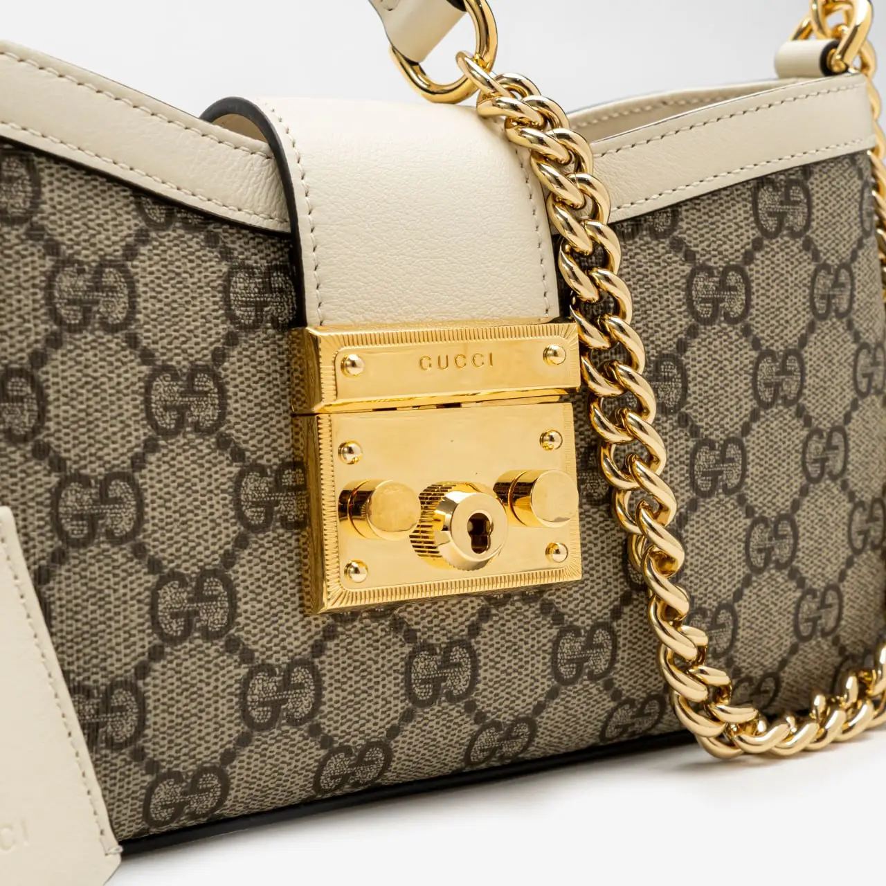 Gucci GG Supreme Padlock Small Shoulder Bag Leather White – voilà.id