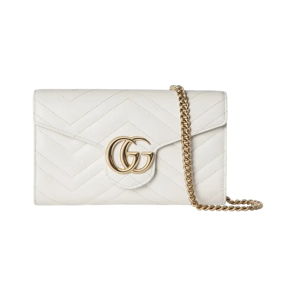 Gucci GG Marmont Wallet on Chain Matelassé Leather White Lghw